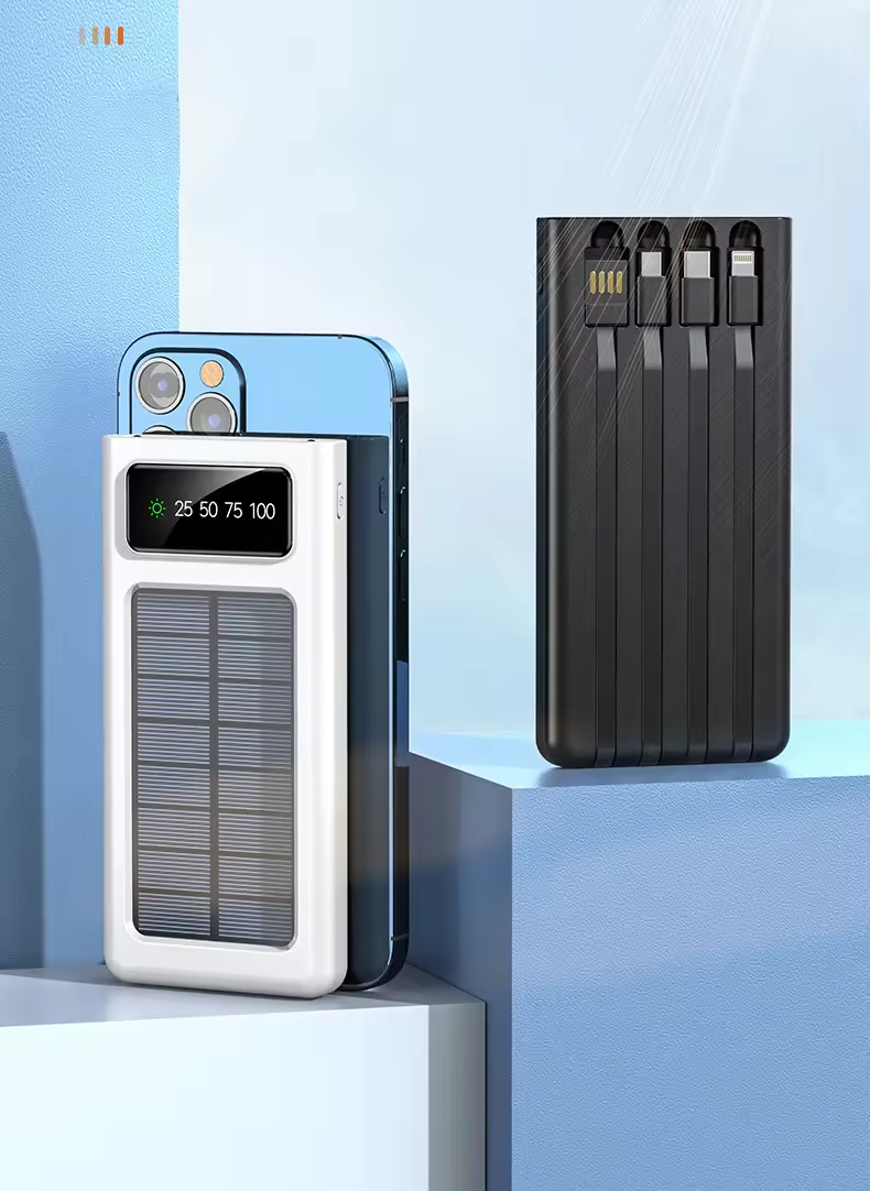 Solar Power Bank with Built-in Cables 1
