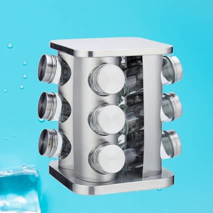 12-In-1 Condiments Stainless Steel Finish Stylish Spice Rack