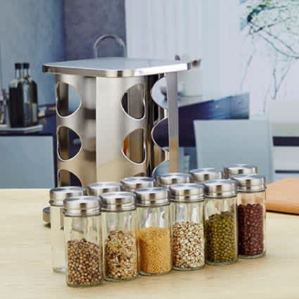 12-In-1 Condiments Stainless Steel Finish Stylish Spice Rack