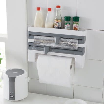 Multi-fuctional 4 In 1 Kitchen Storage Holder Rack for Paper Towel/Cling Film/Tin Foil Dispenser
