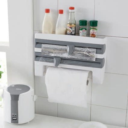 Multi-fuctional 4 In 1 Kitchen Storage Holder Rack for Paper Towel/Cling Film/Tin Foil Dispenser