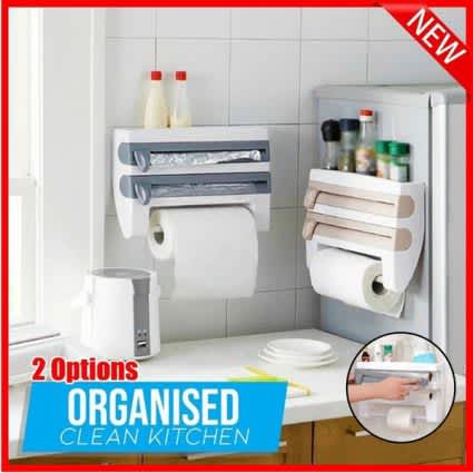 Multi-fuctional 4 In 1 Kitchen Storage Holder Rack for Paper Towel/Cling Film/Tin Foil Dispenser