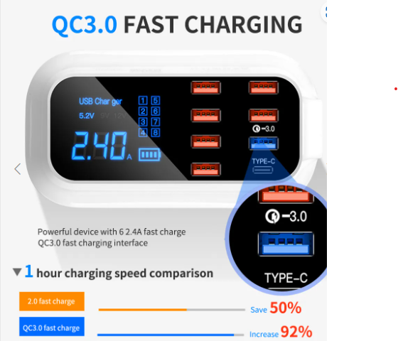 8 Ports Quick Charge 3.0 Led Display USB Charger_2