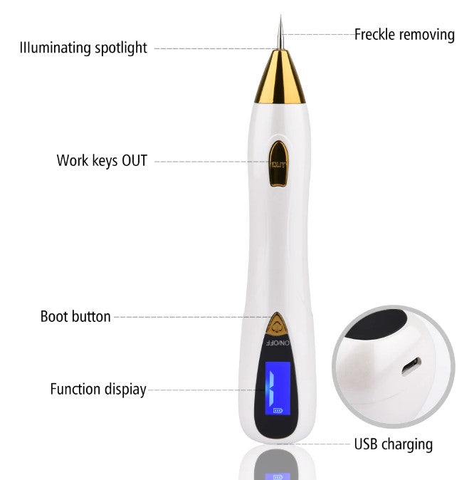 Skin Care Laser Mole, Tattoo Freckle, Wart Corns Dark Spot Removal Pen LCD - Silver_1