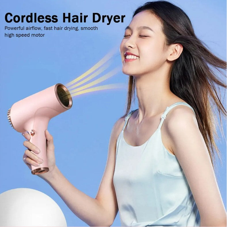 2600mAh Cordless Anion Blow Dryer Portable Hair Dryer 40/500W USB Rechargeable Powerful 2 Gears - Pink_2