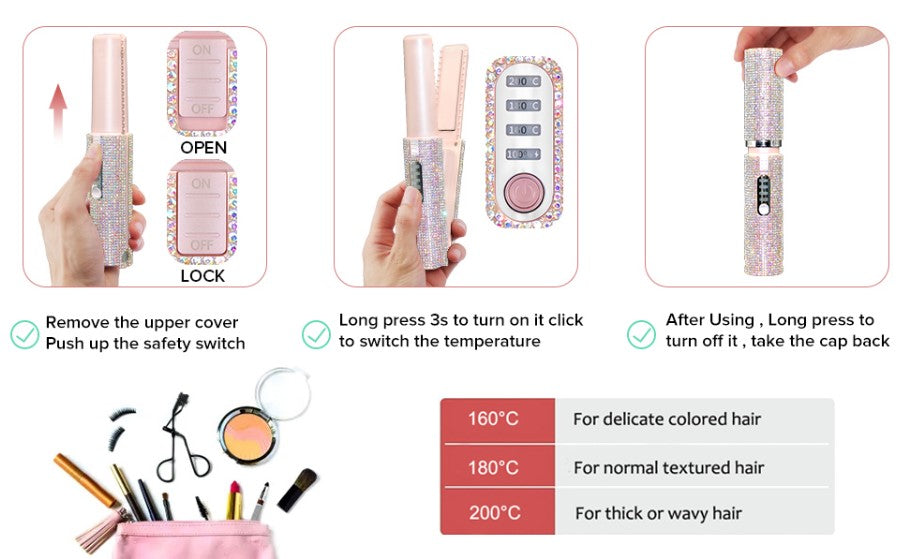 Electric USB Hair Straightening Brush Multifunctional Hair Curler Comb Styler - Pink_2