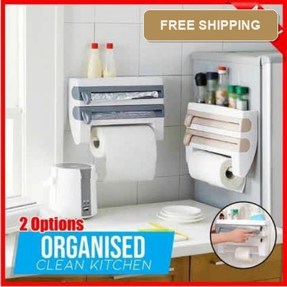 Multi-fuctional 4 In 1 Kitchen Storage Holder Rack for Paper Towel/Cling Film/Tin Foil Dispenser