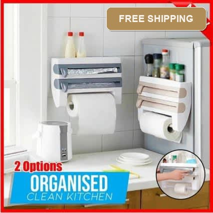 Multi-fuctional 4 In 1 Kitchen Storage Holder Rack for Paper Towel/Cling Film/Tin Foil Dispenser