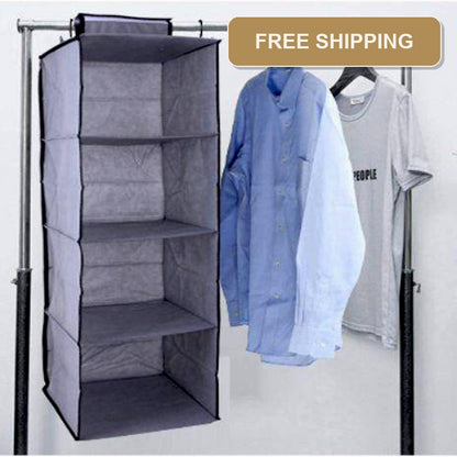 4 Tier Vertical Hanging Wardrobe Organizer Clothes Storage Box