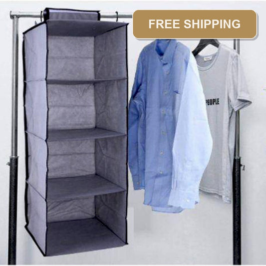 4 Tier Vertical Hanging Wardrobe Organizer Clothes Storage Box