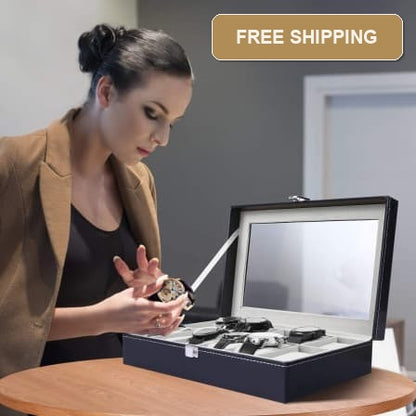 PU Display Case Box Watch Jewelry Storage Organizer - 12 Slots