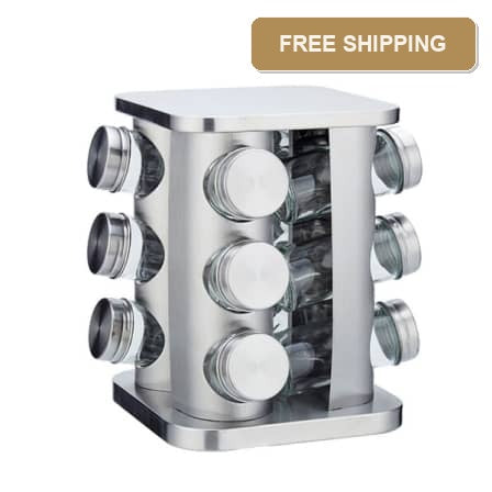 12-In-1 Condiments Stainless Steel Finish Stylish Spice Rack